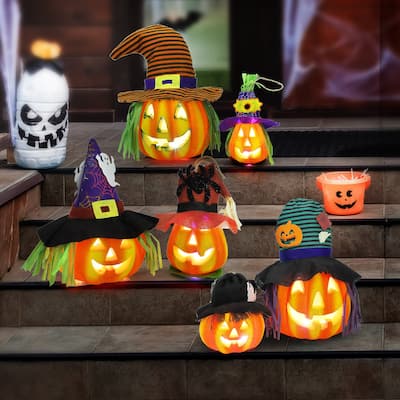 6 Pack Light up Halloween Jack-o'-Lantern Set,Pumpkin Prop Decorations