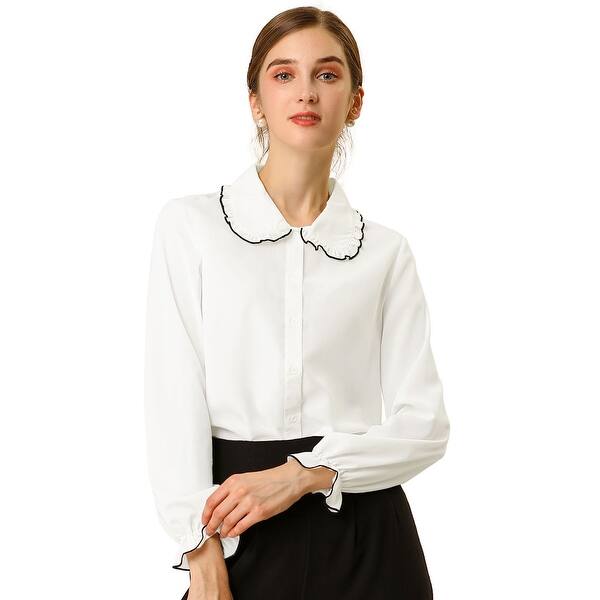 Get Wallpaper Shop Women S Sweet Ruffle Peter Pan Collar Long Sleeves Button Up Free