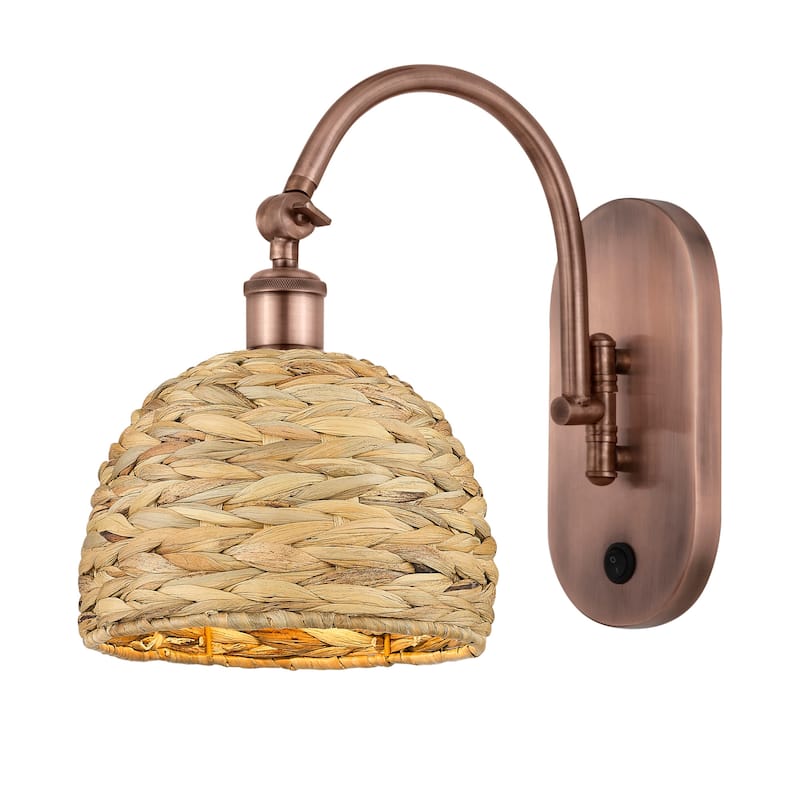 Innovations Lighting 518-1W-13-8 Woven Rattan Sconce Woven Rattan 13" - Antique Copper / Natural