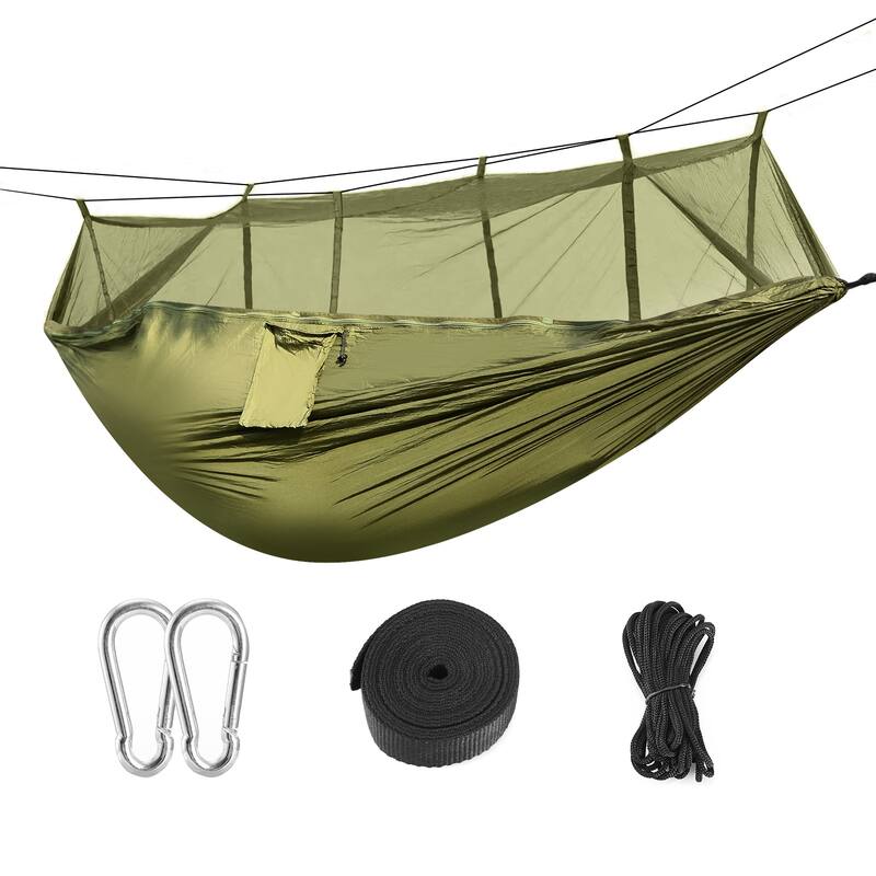Outdoor Hiking Hammock for 2 Persons with Mosquito Net and Nylon Straps Heavy Duty Steel Carabiners