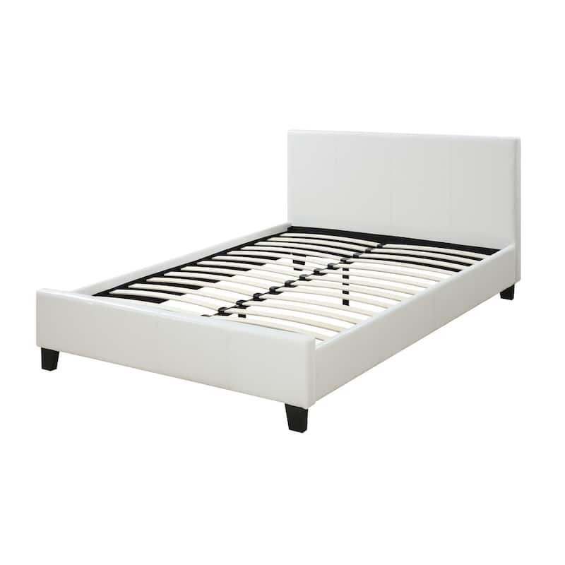 Queen Size White Faux Leather Upholstered Bed Frame with Wooden Legs