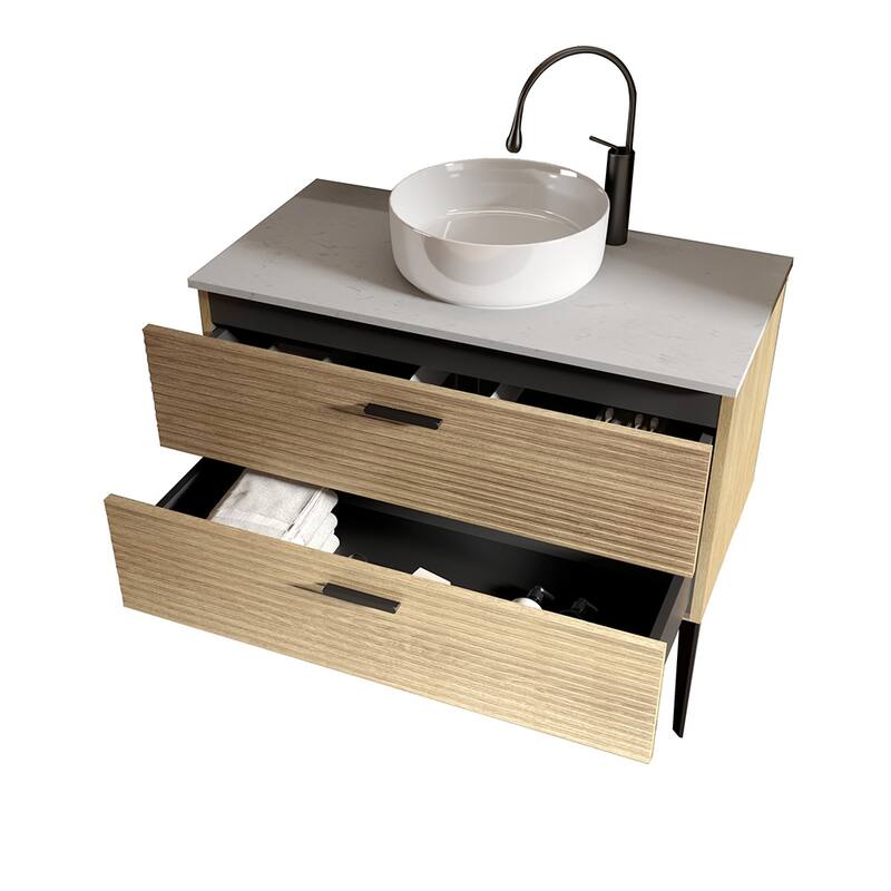 36" Striped Bathroom Vanity with Ceramic Sink