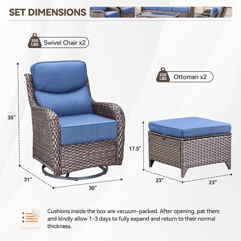 Outdoor Patio Sofa Swivel Chair with 6-Inch Thick Cushions Set