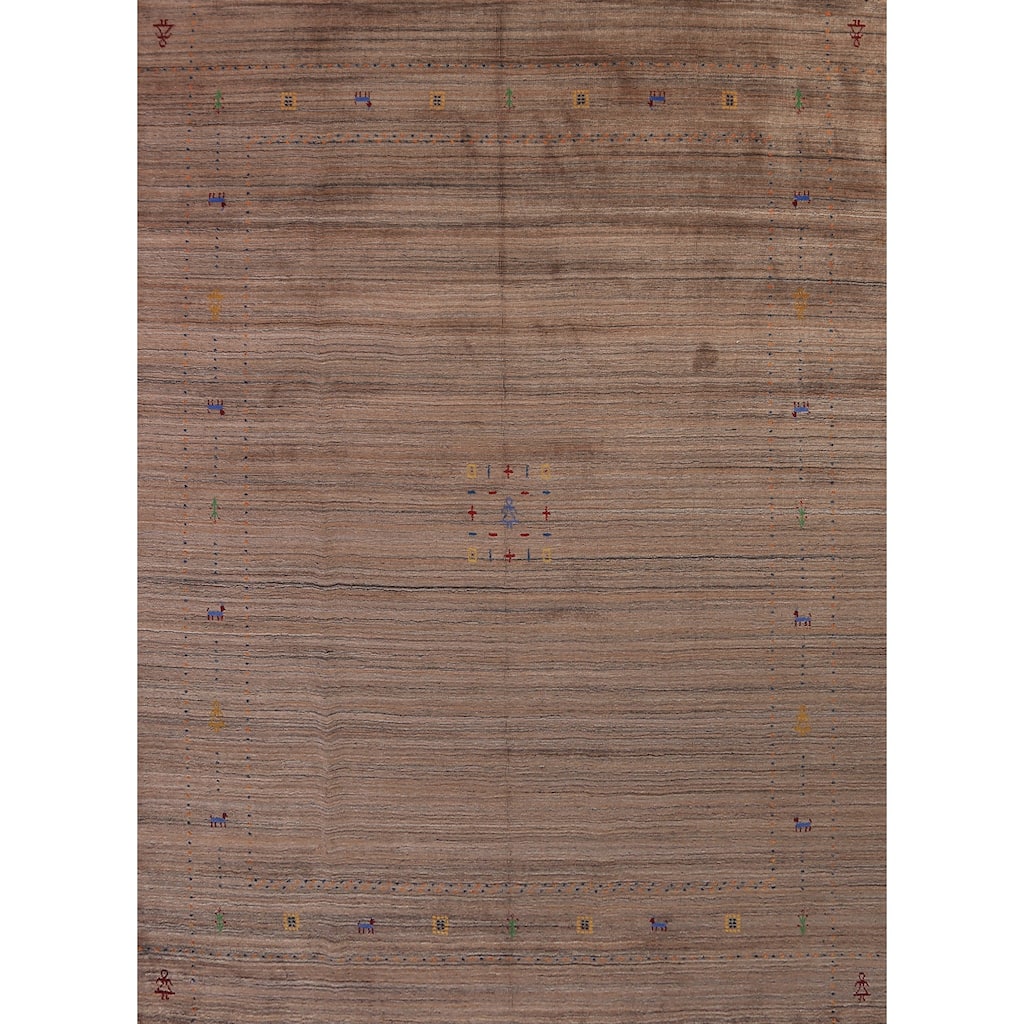 Striped Gabbeh Oriental Area Rug Handmade Brown Wool Carpet - 8'0" x 9'9"