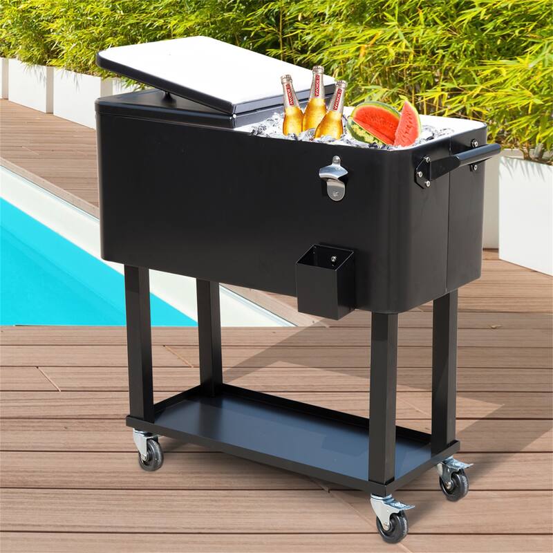 Outsunny 80 QT Rolling Cooler Cart with Wheels for Party - Black
