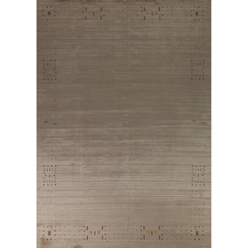 Hand Knotted Oriental 100% Wool Carpet Tribal Tribal Beige & Ivories Gabbeh Area Rug - 12' 5'' X 9' 3''