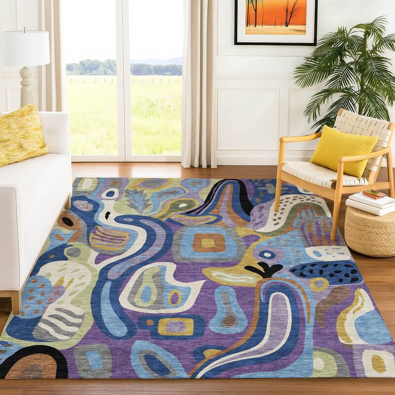 Machine Washable Indoor/ Outdoor Modern Picasy Chantille Rug