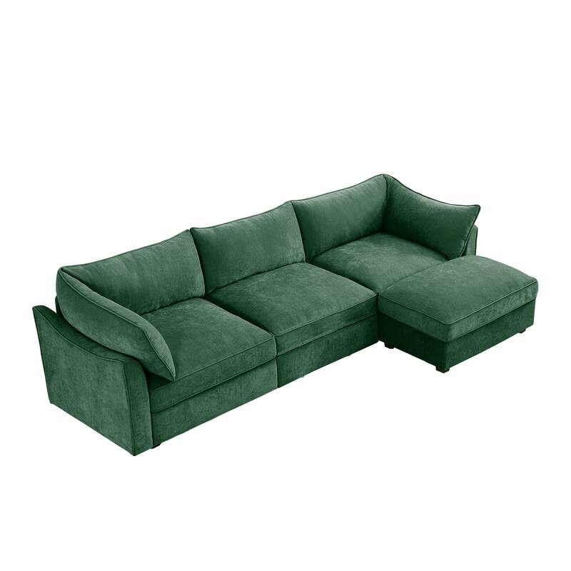 GDFStudio - Chenille L-Shaped 3-Seater 112.6" Sectional Sofa with Ottoman