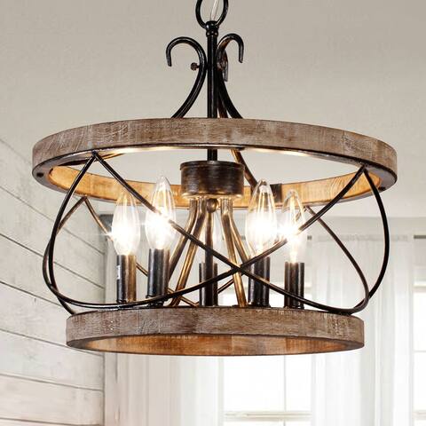 Oaks Aura Farmhouse 5-Light Cage Rustic Chandelier, Adjustable Height Industrial Pendant Ceiling Light for Kitchen Dining Room