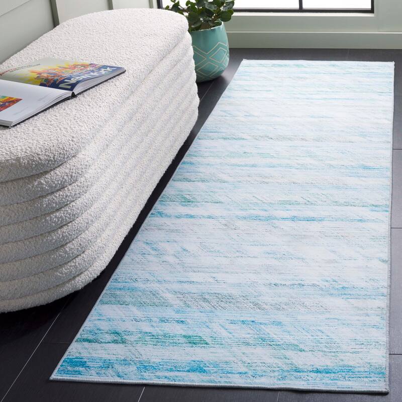 SAFAVIEH Tacoma Hermeline Machine Washable Slip Resistant Modern Rug - 2'6" x 6' Runner - Grey/Aqua