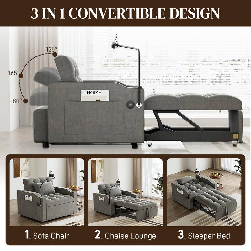 Ouyessir 3 in 1 Multi-Functional Convertible Single Sleeper Sofa Bed for Small Living Spaces