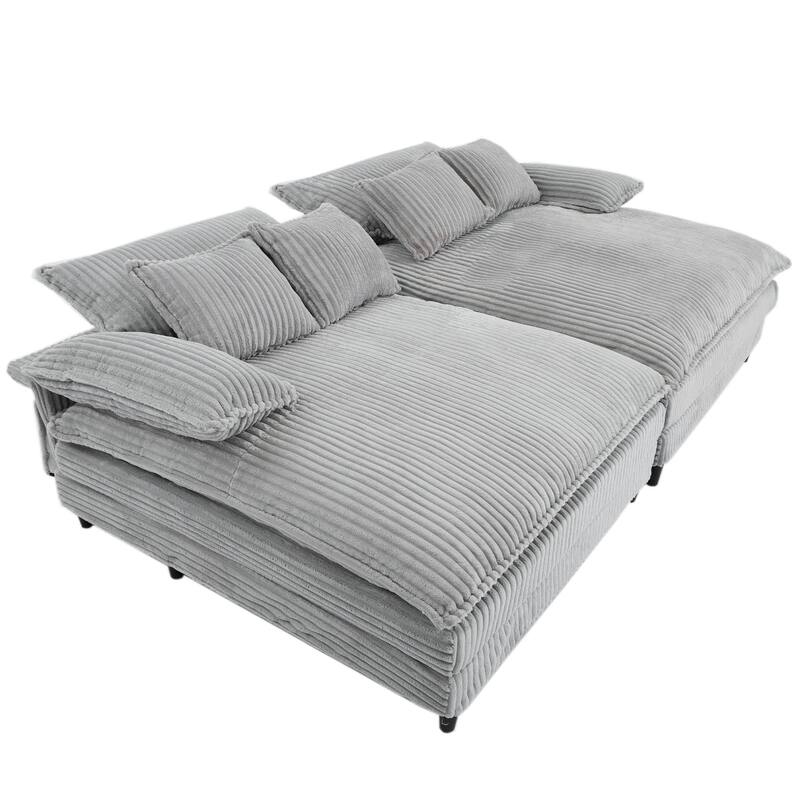 Oversized Corduroy Chaise Lounge Chair, Adjustable 4-Gear Reclining Sleeper Sofa Bed, Living Room Deep Seat Leisure Sofa Chair