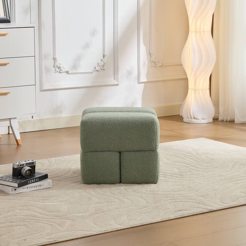 SEYNAR Modern 16.5''Faux Sherpa Square Cube Otttoman - Green
