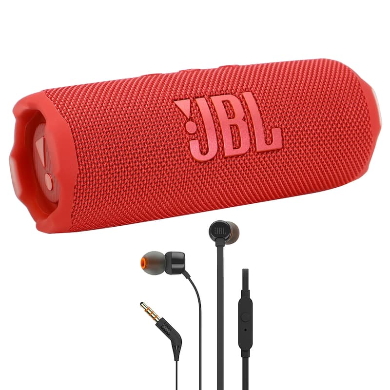 JBL Flip 7 Portable Waterproof Bluetooth Speaker (Red) + JBL T110 in Ear Headphones Black - Red