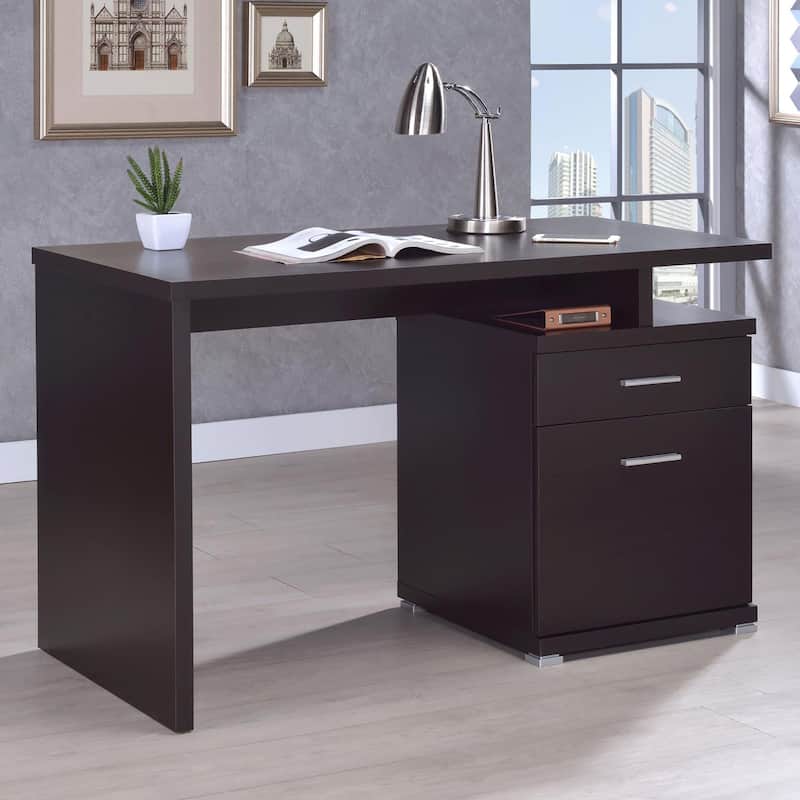 Modern 2-Drawer Office Desk with Flexible Reversible Setup and Ample Storage for Documents and Office Supplies - Cappuccino