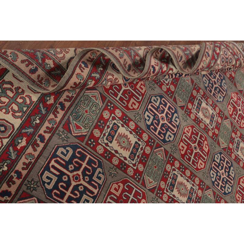 Kazak Oriental Area Rug Hand-Knotted Geometric Wool Carpet - 8'10" x 11'9"