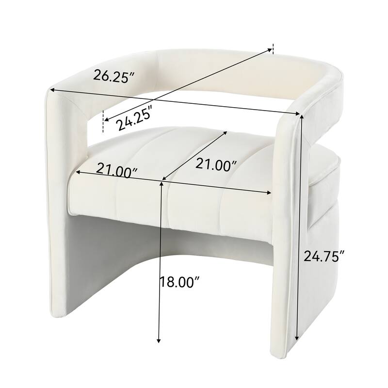 Modern Velvet Accent Chair with Ribbed Detail, Luxury Curved Fully Upholstered Accent Chair