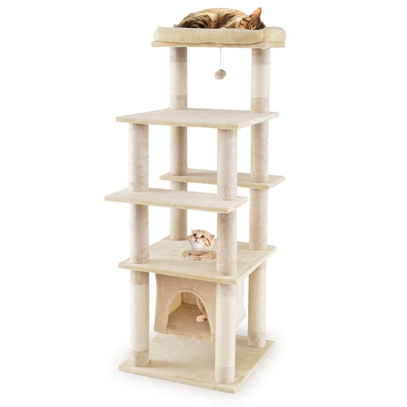 Costway Large Multi-level Cat Tree 58" Tall Cat Tower with Swaying - See Details - Beige