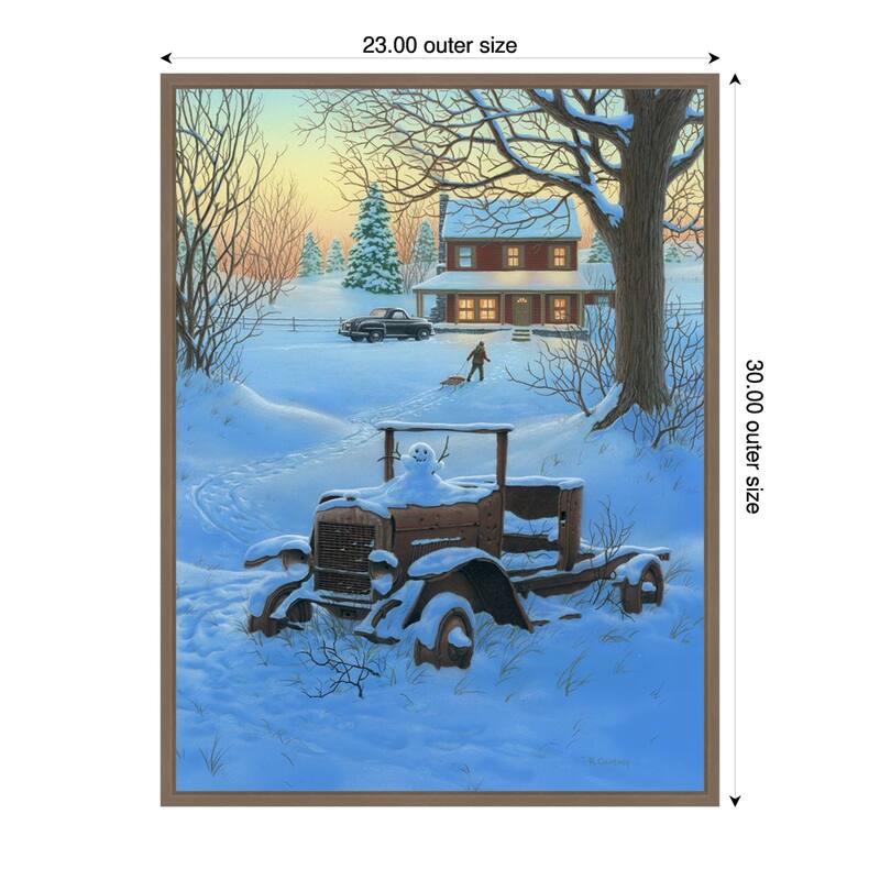 The Little Snowman by Richard Courtney (23 x 30 in.), Framed Canvas Wall Art Print - Sylvie Dark Gold