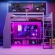 preview thumbnail 37 of 45, Wood Gaming Loft Bed with Desk, Bookcase, LED and Hanging Clothes Rack