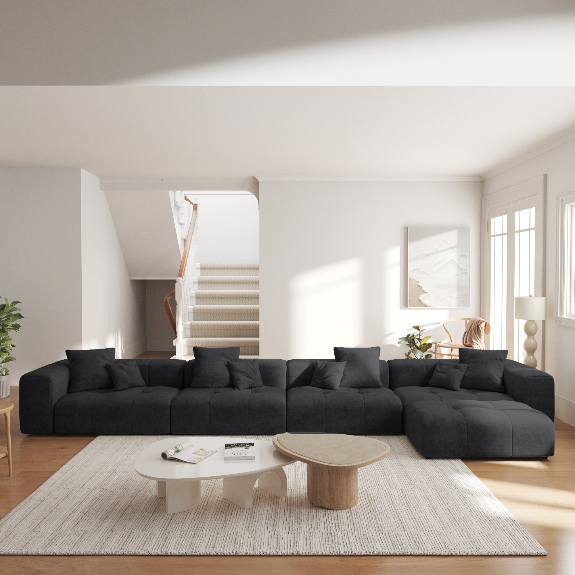 Modern Minimalist L Shaped Cloud Modular Sectional Sofa With Ottoman
