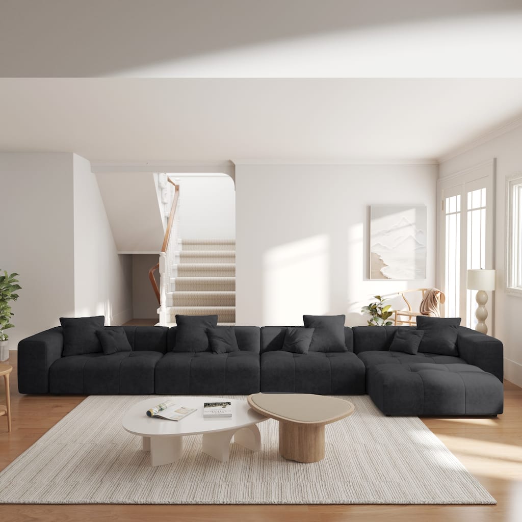 Modern Minimalist L Shaped Cloud Modular Sectional Sofa With Ottoman