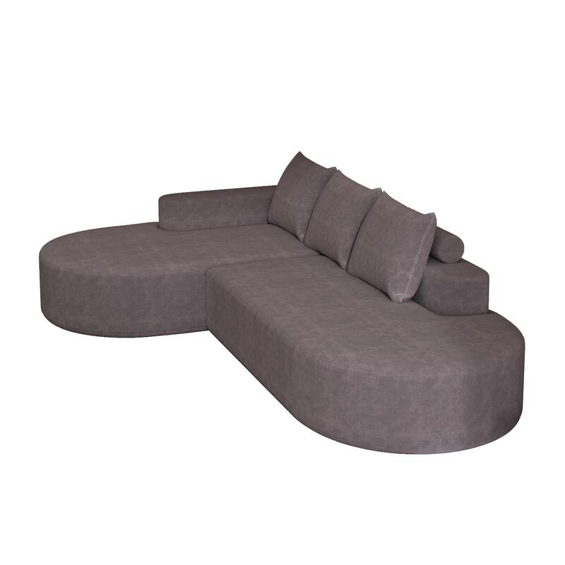 L Shaped Modular Curved Sectional Sofa, Chenille Upholstered 3 Seat Sofa, Corner Sofa with 3 Pillows for Living Room, Bedroom