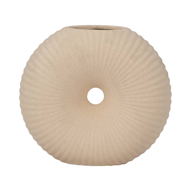 Sagebrook Home Ceramic Donut Hole Vase, Round, Solid, Ivory/Beige, Contemporary