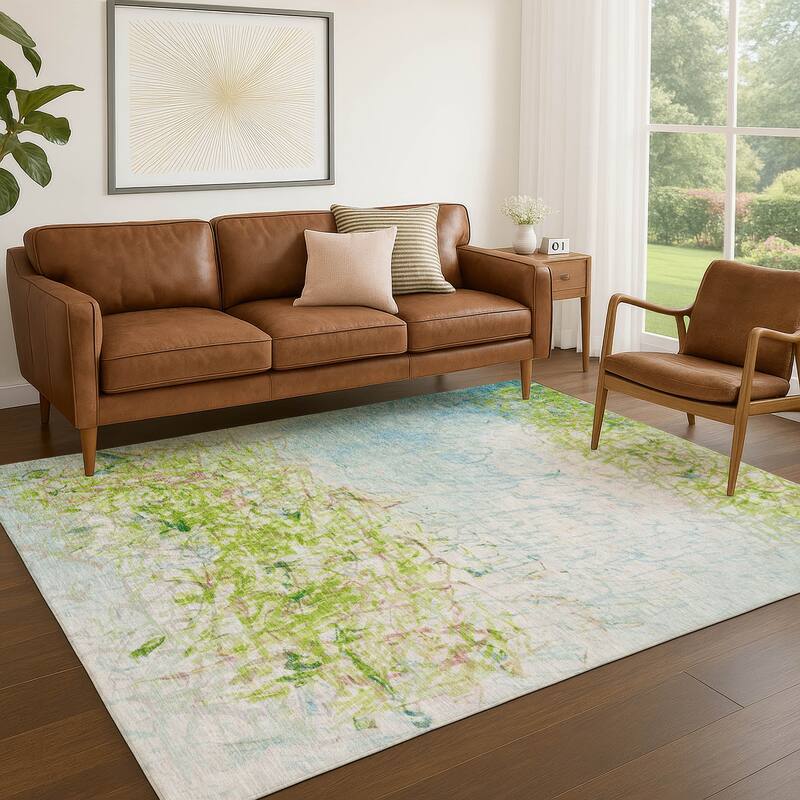 Machine Washable Indoor/ Outdoor Abstract Scribble Chantille Rug