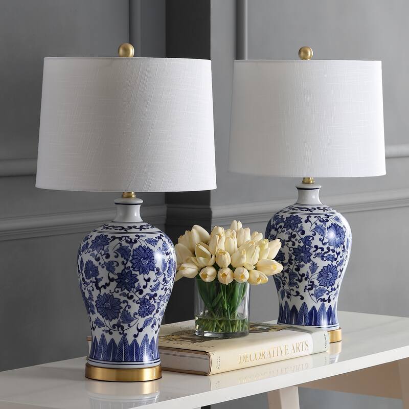Allen 25.75" Ceramic/Metal LED Table Lamp, Blue/White (Set of 2) by JONATHAN Y