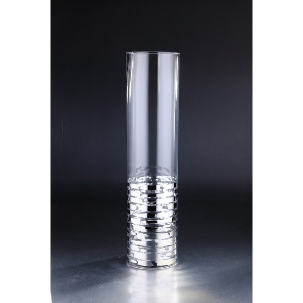 23.5" Silver and Clear Cylindrical Glass Vase Tabletop Decor - N/A