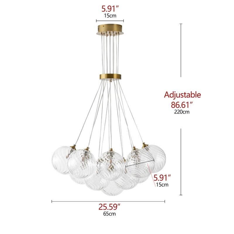 Modern 13‑Light Textured Glass Globe Chandelier - N/A