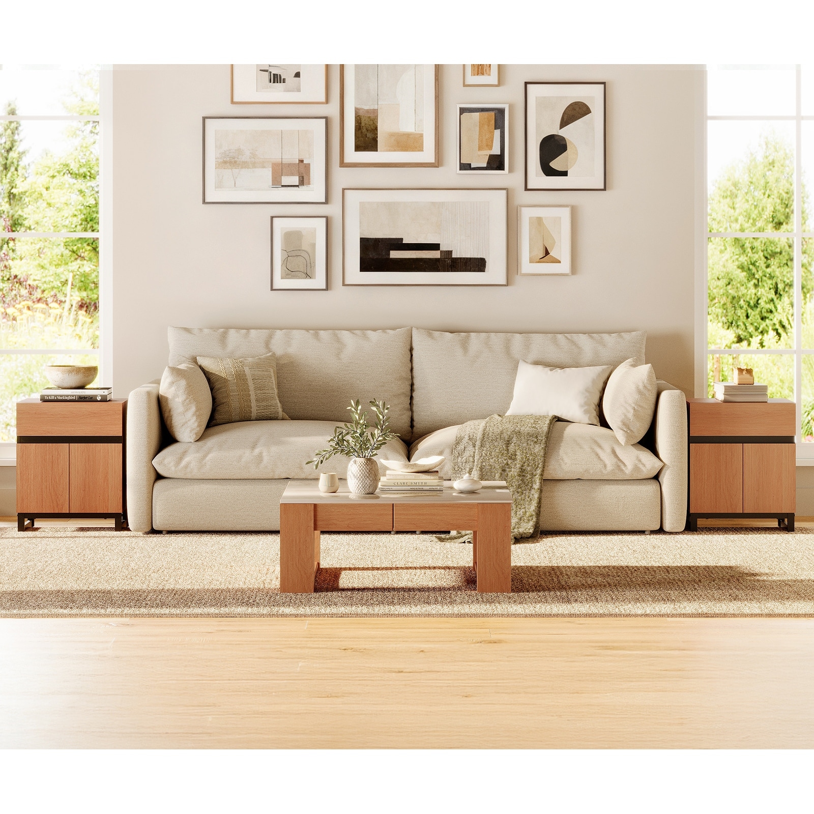 WAMPAT Modern End Table, Farmhouse Sofa Table, Wood Rustic Side End Table for Living Room, Nighstand for Bedroom