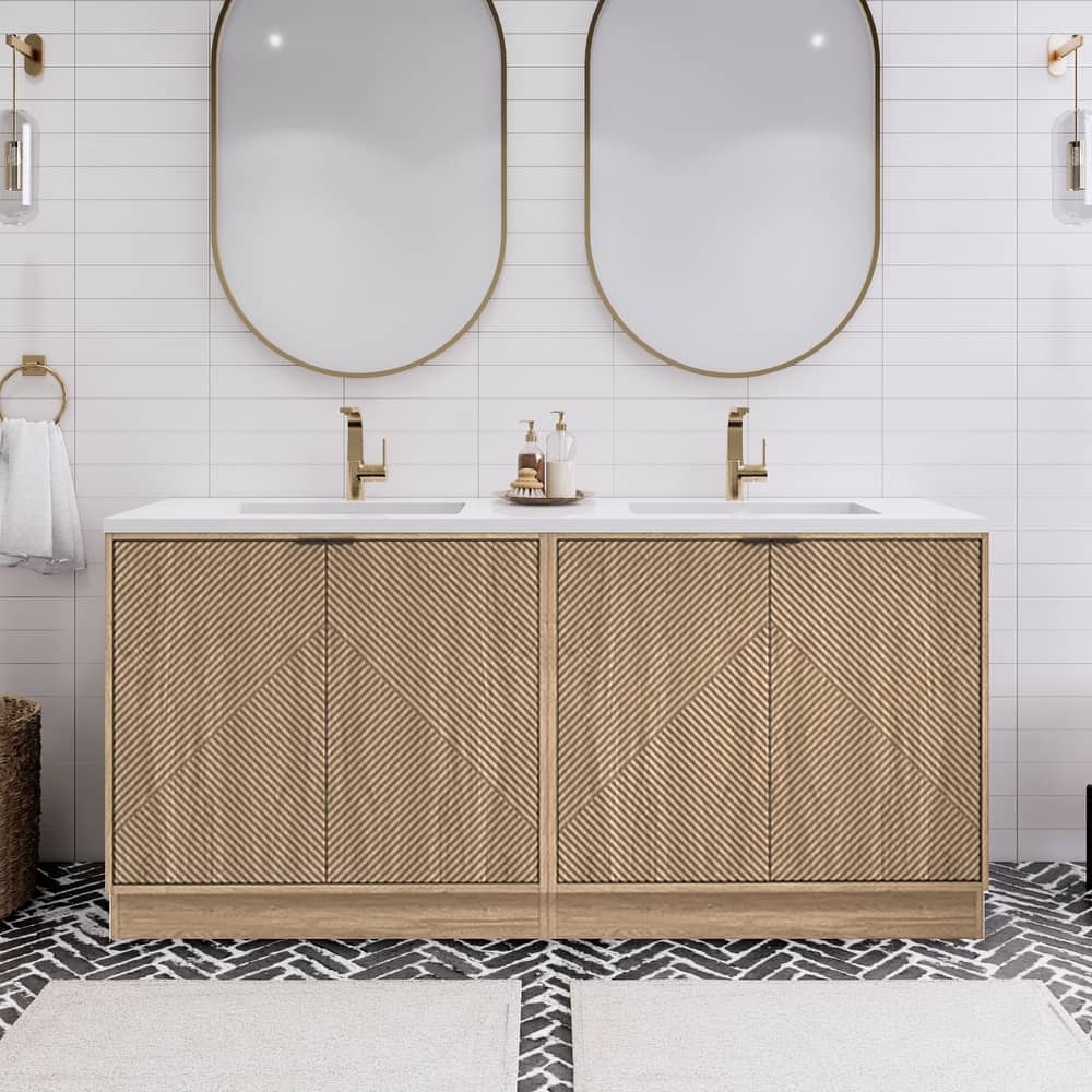 Milano 72" Freestanding Bathroom Vanity with Double White Sink