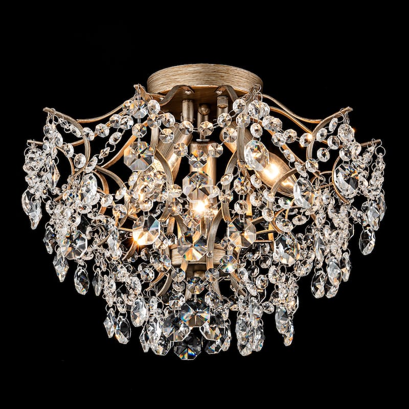 3-Light Modern Glam Sputnik Crystal Flush Mount Light with Crystal Beads Accents