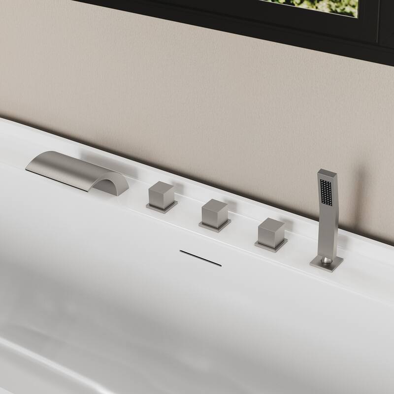 5-Hole 3-Handle Deck-Mount Waterfall Tub Faucet with Hand Shower,Waterfall Spout Bathtub Faucet