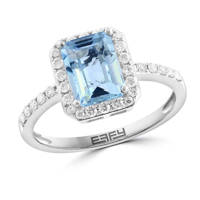 EFFY 14K Gold Diamond,Aquamarine Emerald Cut Ring
