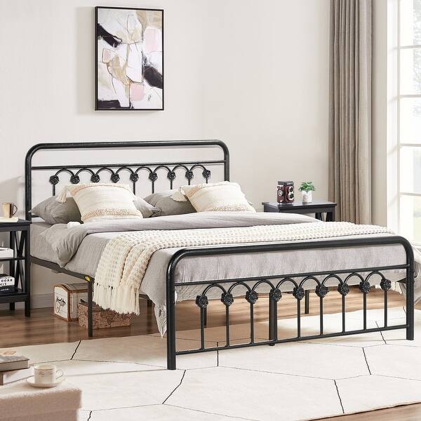 slide 2 of 36, Industrial Metal Platform Bed Frame with Headboard Twin/Full/Queen/King Size Bed
