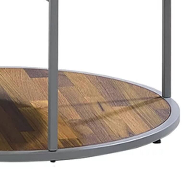 24 in. Brown and Gray Round Wood End Table, Sturdy Build End Side Table for Living Rooms