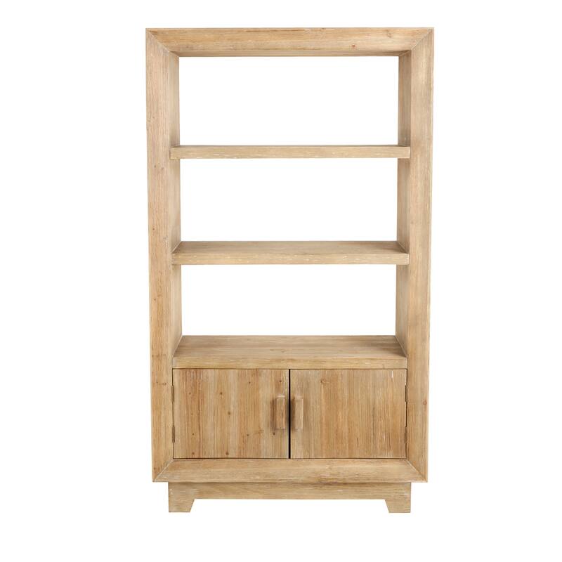 Light Brown Wood 2 Door and 3 Shelf Storage Shelving Unit with Natural Wood Grains