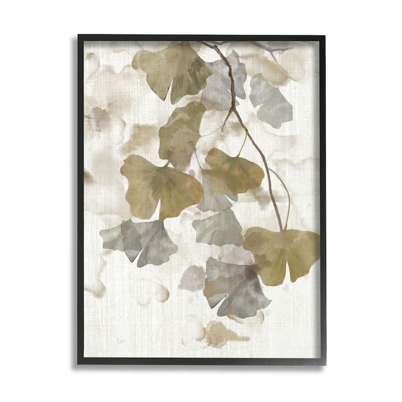 Stupell Neutral Gingko Leaves Framed Giclee Art Design by Nan - 16 x 20 - Black