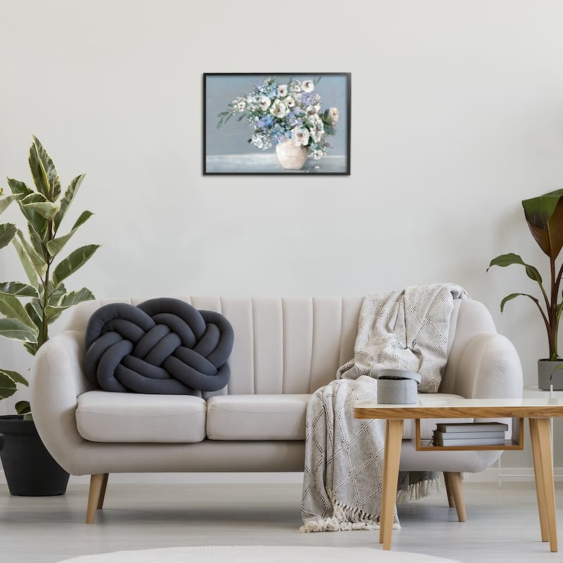Stupell Elegant Blooms on Blue Framed Giclee Art Design By Sally Swatland