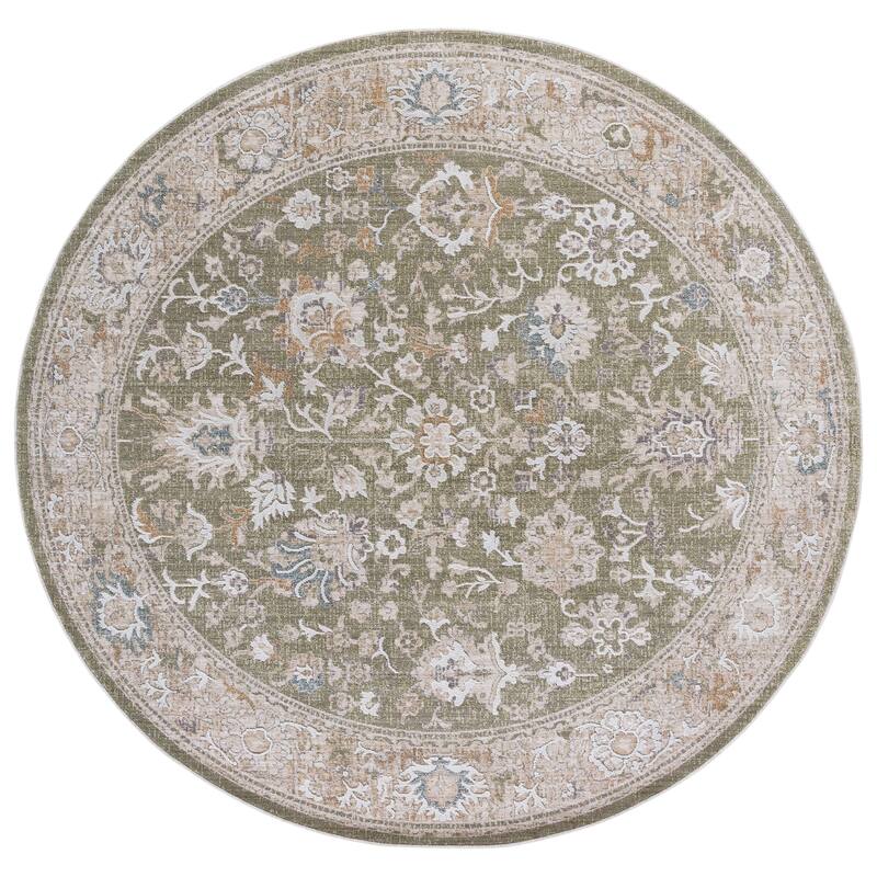 SAFAVIEH Finley Ablah Traditional Oriental Rug - 6'7" Round - Green/Beige