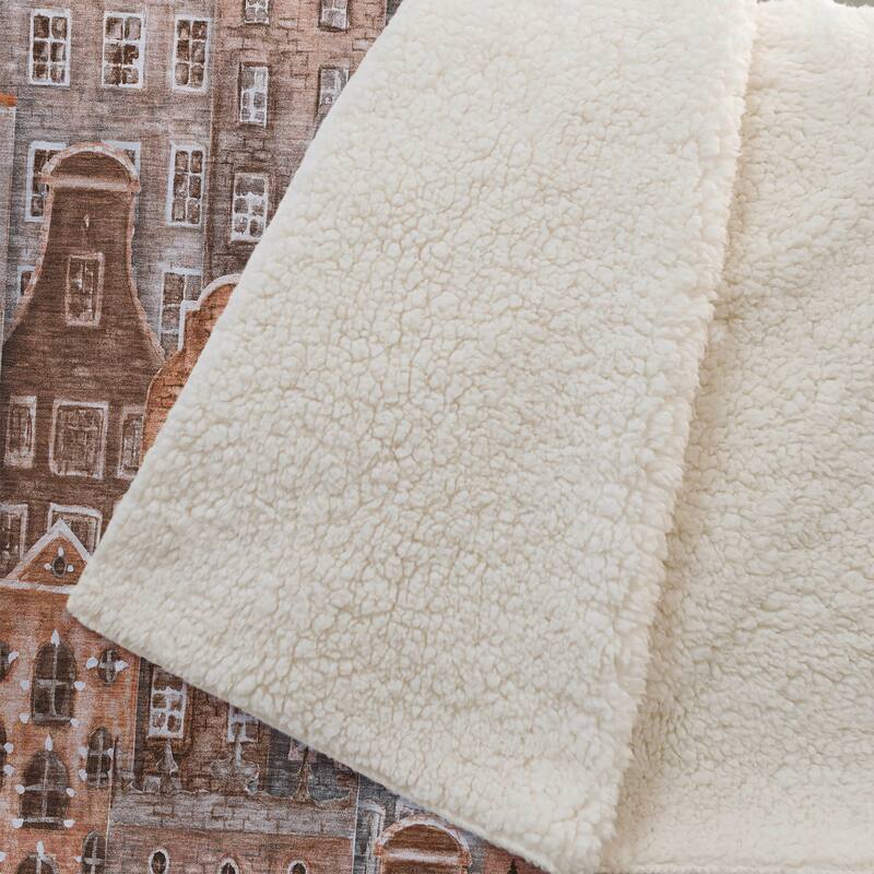 Premium Machine Washable Modern City Sherpa Throw Blanket