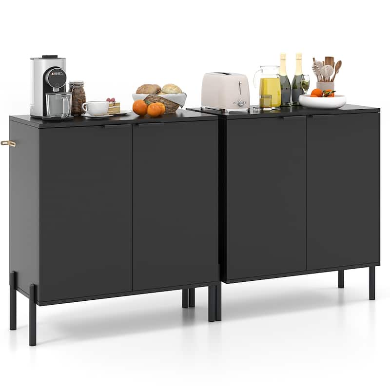 Gymax 2PCS 2-Door Buffet Cabinet Sideboard Cabinet w/ Shelf Metal Legs - Black