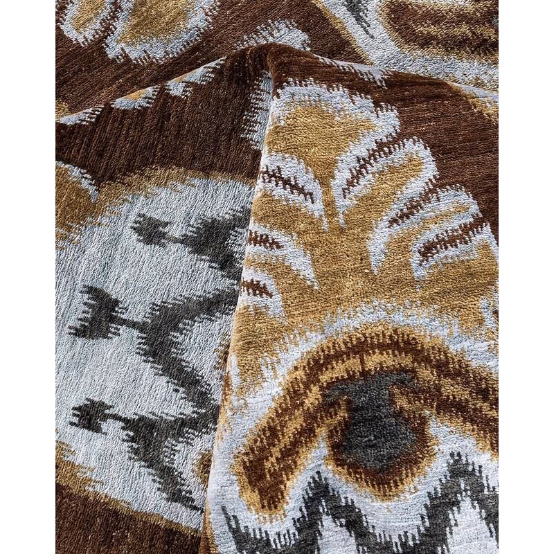 Ikat One-of-a-Kind Hand-Knotted Area Rug - Brown, 8' 10" x 12' 4" - 8' 10" x 12' 4"