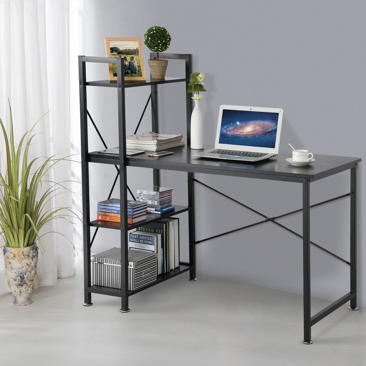 Utopia Alley Modern Style Computer Desk With 4 Tier Attached Bookshelf Overstock 26297754