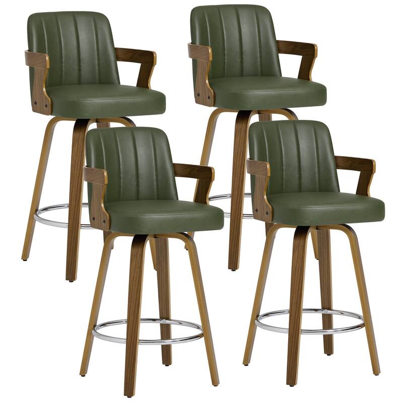 Upholstered Wood Swivel Counter Height Barstool with Arms - 37.8"H x 18.7"W x 19.29"D
