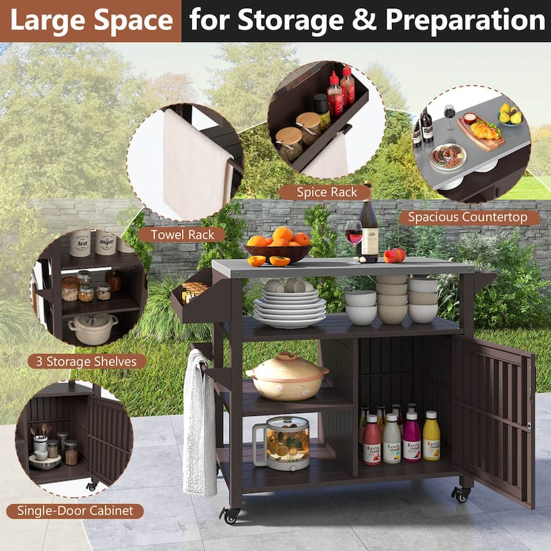 Costway Outdoor Grill Cart Movable Prep Table with Storage Cabinet - See Details