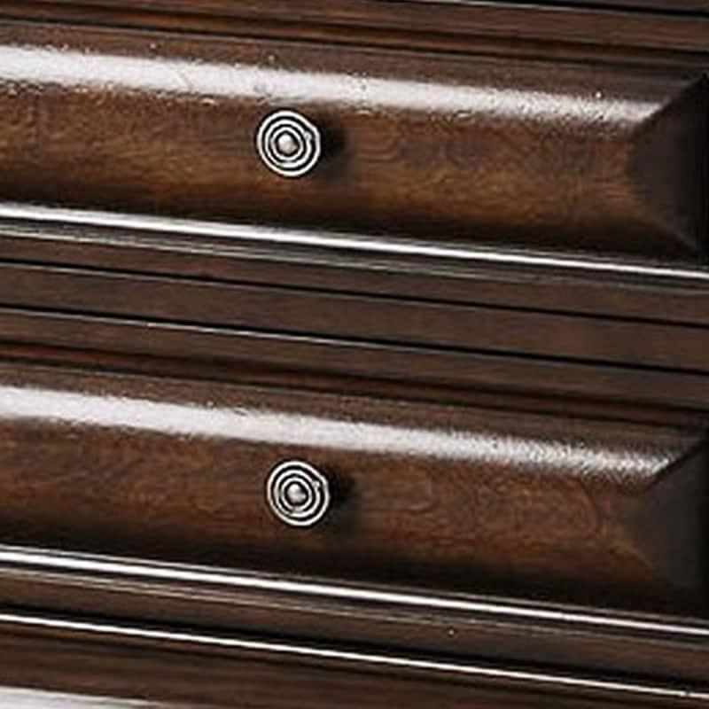 Wooden Media Chest With Six Drawer And Two Open Shelf In Cherry Brown